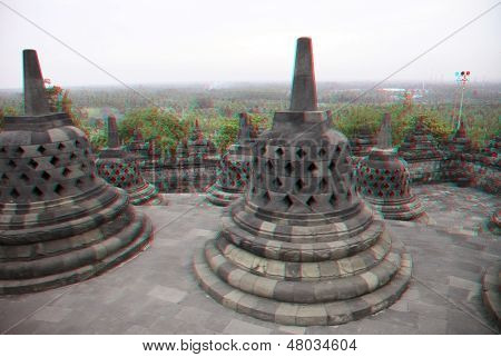 Borobudur Temple.Java.Indonesia. Anaglyph stereo.(du skal bruge cyan/røde briller for at tage 3d-effekt)