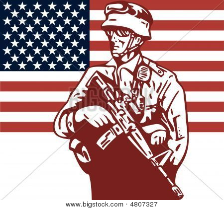 美国士兵与标志