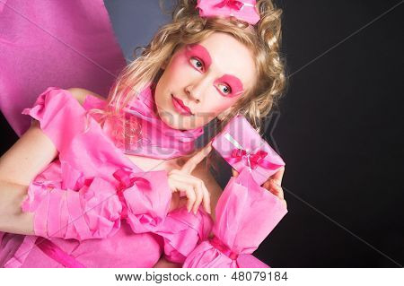 Woman in pink.