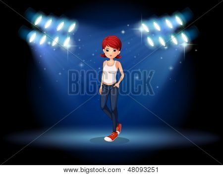 激烈年轻女子站在舞台中央的插图