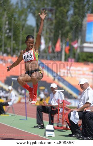 โดเนตสค์ ยูเครน - 13 กรกฎาคม: Kristal Liburd เซนต์คิตส์และเนวิส ในการแข่งขันกระโดดไกลในระหว่าง 