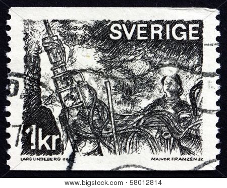 Postage Stamp Sweden 1970 Miner In A Mine