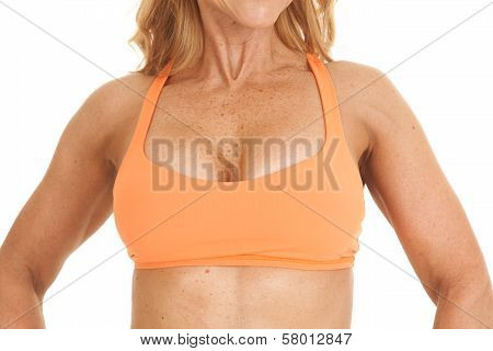 Woman Orange Bra Body Close