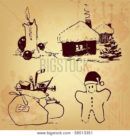Set of Christmas and New Year drawings
