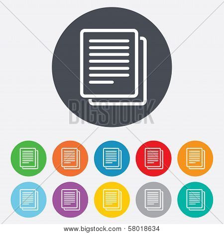 Copy file sign icon. Duplicate document symbol.