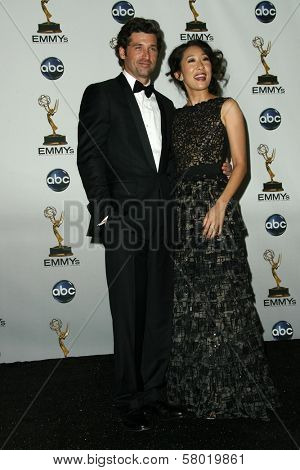 Sandra Oh and Patrick Dempsey  in the press room at the 60th Annual Primetime Emmy Awards. Nokia Theater, Los Angeles, CA. 09-21-08