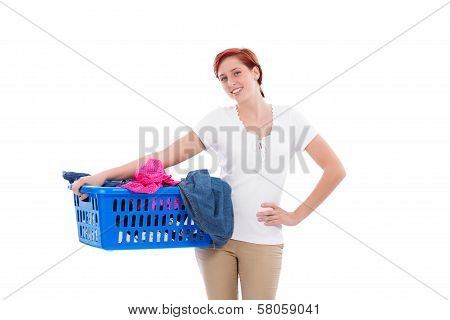 Happy Woman With Her Laundry