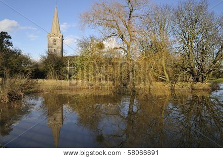 Ashleworth Church reflected in flood