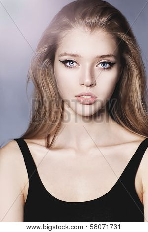 Beautiful woman with long straight hair