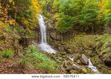 Giessbach Waterfalls In Autumn Near Brienz, Berner Highlands, Switzerland