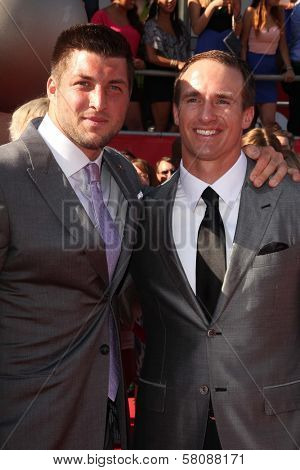 Tim Tebow, Drew Brees at the 2012 ESPY Awards Arrivals, Nokia Theatre, Los Angeles, CA 07-11-12