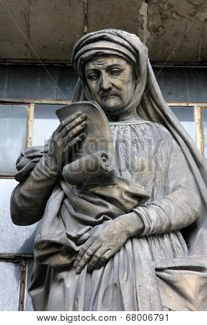 PARIS, FRANCE - NOV 09, 2012: Saint Ann, architectural details of Eglise de la Madeleine. Madeleine Church was designed in its present form as a temple to the glory of Napoleon's army.