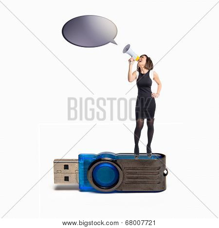 Woman Shouting With A Megaphone On Pendrive