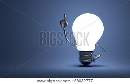 Light Bulb With Big Hands In Moment Of Insight On Blue