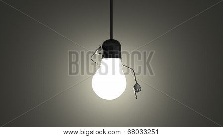 Light Bulb Character In Socket, Moment Of Insight On Gray