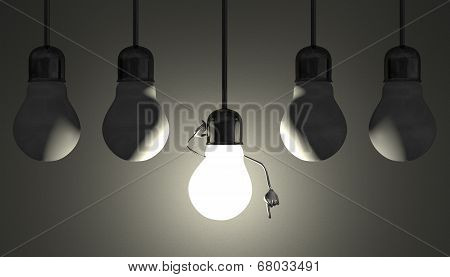 Light Bulbs In Sockets, Moment Of Insight On Gray