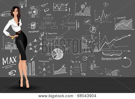 Business woman doodle background