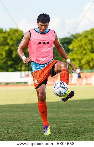 Sisaket Thailand-july 6: Chatchai Mokkasem Of Sisaket Fc. In Action During A Training Ahead Thai Pre
