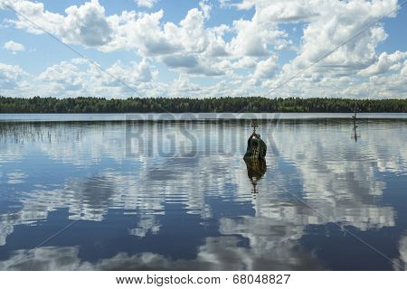 KRASNY BRONEVIK, RUSSIA - JULY 7, 2014: Celebrations commemorating the Rev. Anthony Dymsky (died 1224) in Antony Dymsky Monastery - Procession on Lake Dymsky, the great blessing of water and bathing.