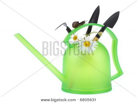 Garten Schnecke und Gießkanne