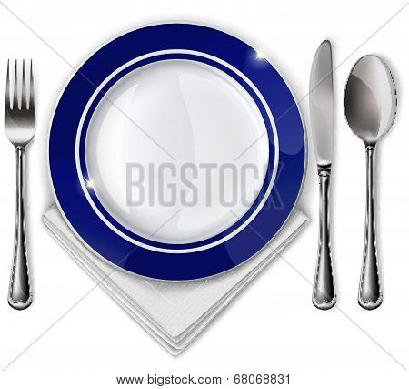 Plate With Spoon, Knife And Fork