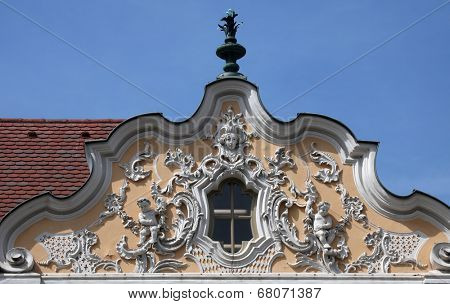 WURZBURG GERMANY - JULY 18: House of Falcon, the finest Rococo style building in the city. Erected in the 18th century reconstructed in the 1950s, on July 18, 2013 in Wurzburg, Germany