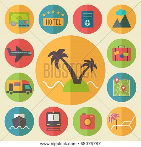 Travel, tourism and vacation icons set, flat design vector.