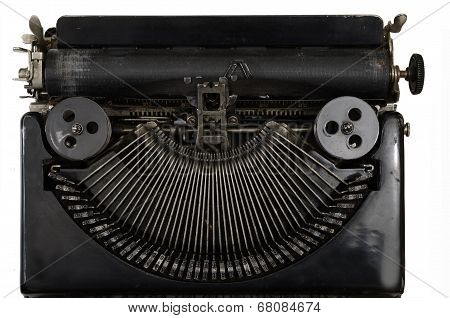 Vintage Portable Typewriter With Cyrillic Letters On White