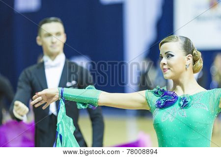 Minsk-belarus, October 5, 2014: Professional Dance Couple Of Alexey Tkachuk And Nadezhda Volui Perfo