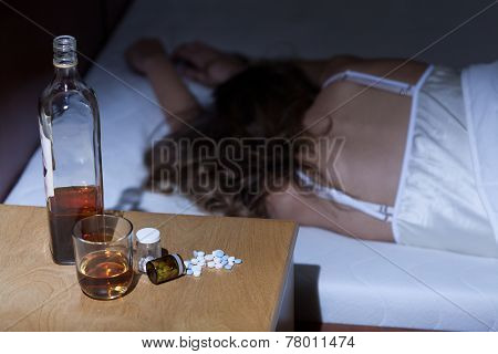 Woman Addicted To Alcohol And Drugs