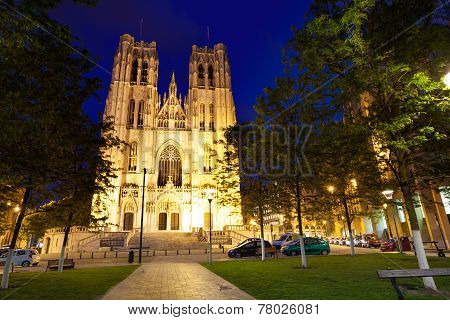 Cathedrale des Saints Michel et Gudule at night