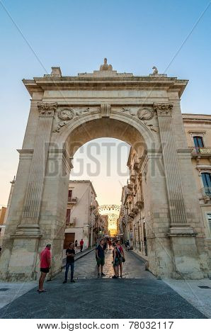 Porta Reale Arch In Noto, Sicily, Italy