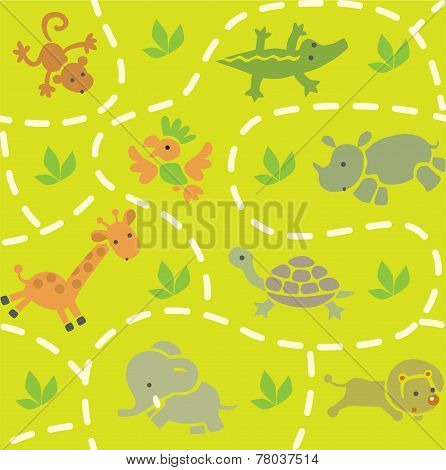 Seamless Pattern With Funny African Animals