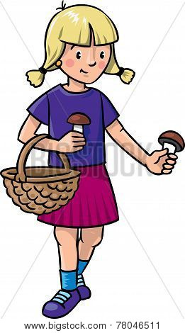 Girl Picking Mushrooms