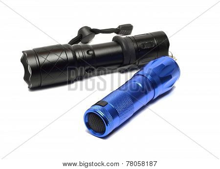 Two Compact Flashlight On A White Background