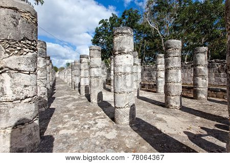 Hall of the Thousand Pillars - Columns at Chichen Itza Mexico