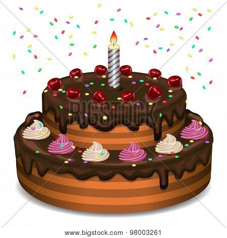 Birthday Cake On A White Background. Vector Illustration.