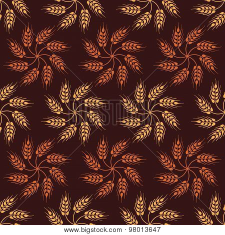 Seamless vintage pattern with wheat. Brown agricultural background about harvest and grain.