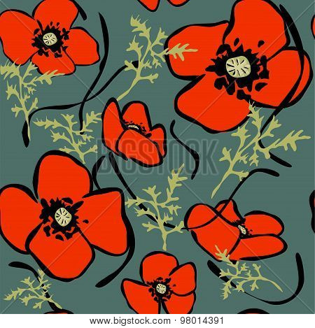 Vector Poppy Seamless Pattern