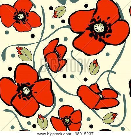 Vector Poppy Seamless Pattern