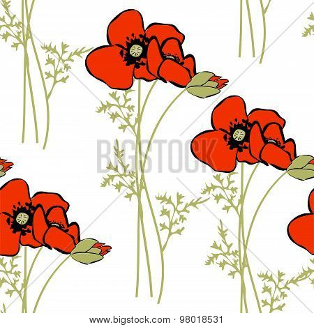 Vector Poppy Seamless Pattern