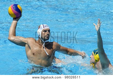 BARCELONA - JUL, 22: Nikola Raden of Serbia in action against Australia during a World Championship BCN2013 at the Picornell Swimming pool on July 22, 2013 in Barcelona Spain