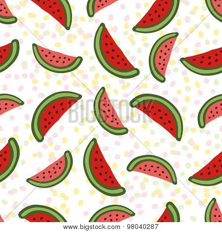 Watermelon seamless pattern. Dessert texture with cute slice