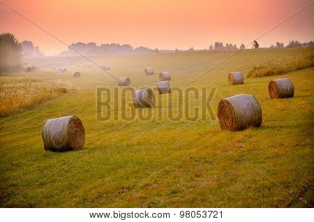 Cyclist and bale before sunrise
