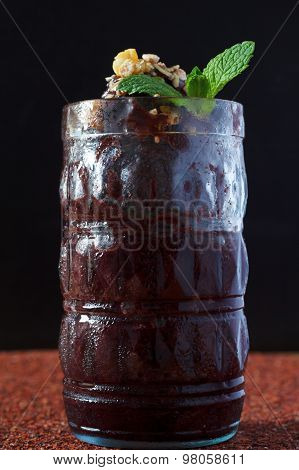 Acai Frozen Pulp Juice In Glass With Muesli