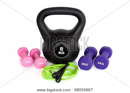 Gym Workout Equipment Isolated On White Background