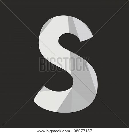 S low poly wrapping surface vector alphabet letter isolated on black background