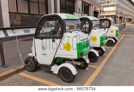 Electric Car Charging In Milan, Italy