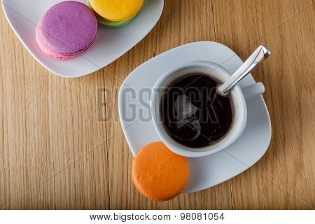 Breakfast With Coffee And Colorfull Macaron