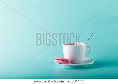 Coffee Cup On Aqua Background With Place For An Inscription